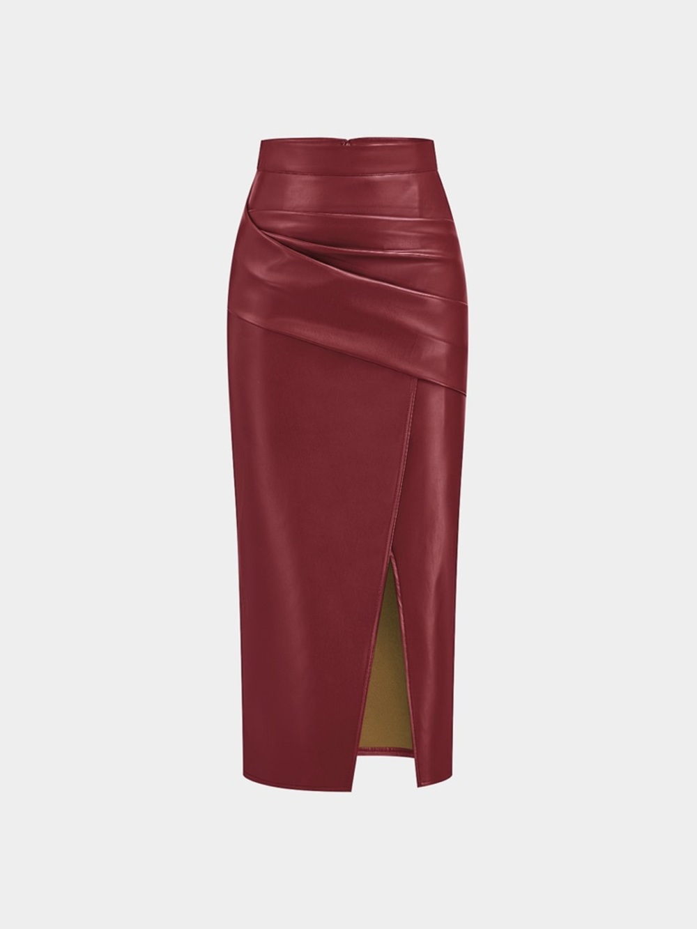 Commense Faux Leather Midi Skirt Maroon Red Mid Waist Slit NWT SIZE S